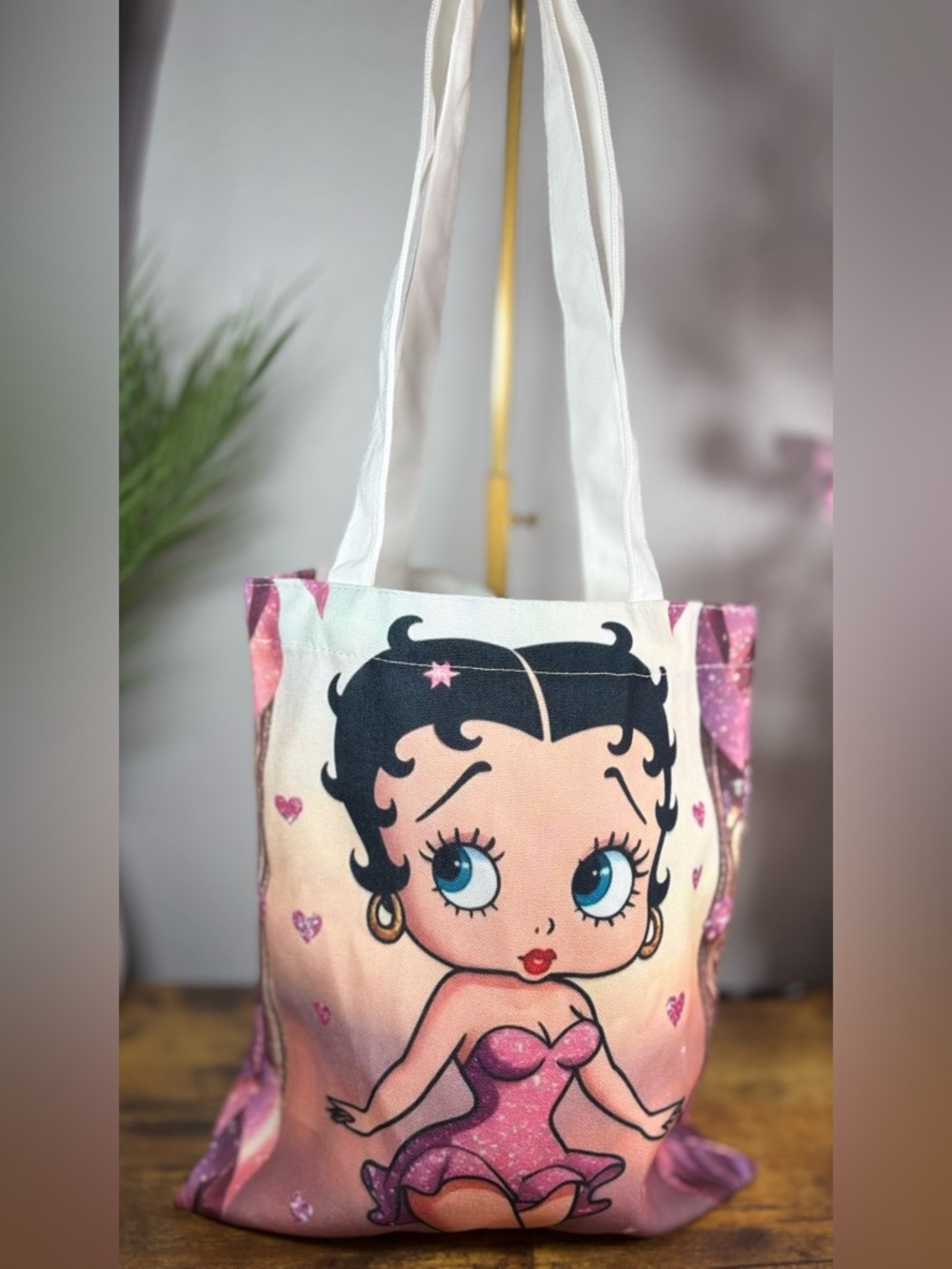 Pink Betty Boop Graphic Tote Bag with White Straps nwot